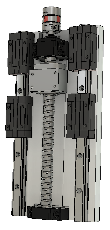 CNC刳刨机Z轴组件的Fusion 360参数模型，具有20毫米Hiwin导轨、20毫米滚珠丝杠和Nema34 Clearpath伺服电机缩略图